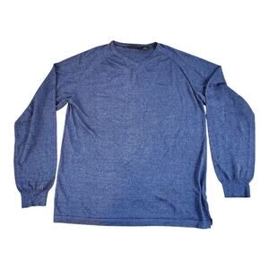 Bachrach mens large lightweight sweater 100%‎ silk shirt v-neck long sleeve blue